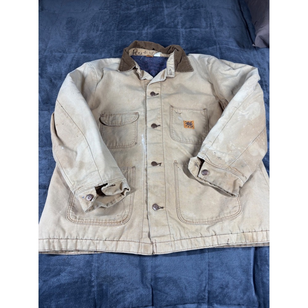 Vintage Big Ben by Wrangler Chore Coat Tan Duck Canvas Blanket Lined USA Size 44